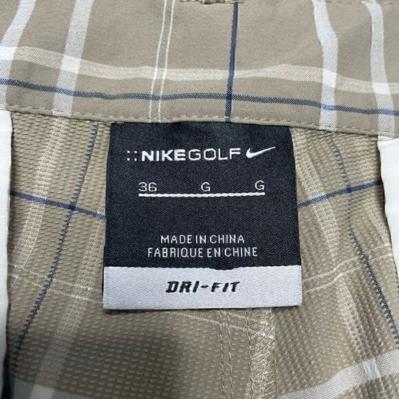 Nike Golf Shorts Mens 36 Beige Plaid Performance Dri Fit Sports Moisture Wicking - Picture 2 of 9
